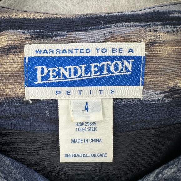 Vintage Pendleton 100% Silk Top Womens 4 Blue Beige Aztec Southwestern Blouse‎ - Picture 12 of 15